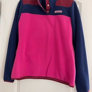 Vineyard Vines Navy and Pink Fleece Pullover